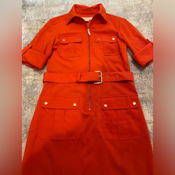 Michael Kors Orange Belted Utility Dress Gold Hardware Size XS EUC - Picture 7 of 10